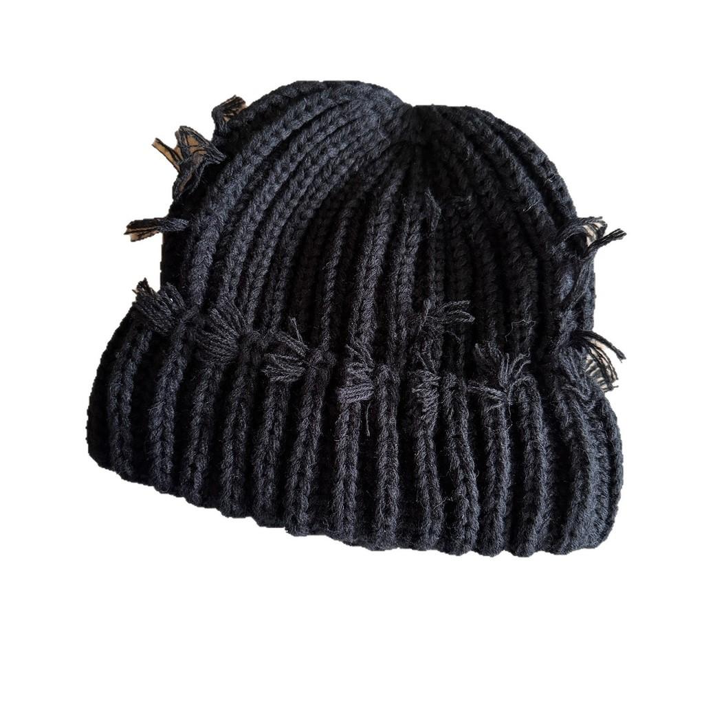 Color With Solid Hole Knitted Hat For Men Women Winter Street Headgear Fashion
