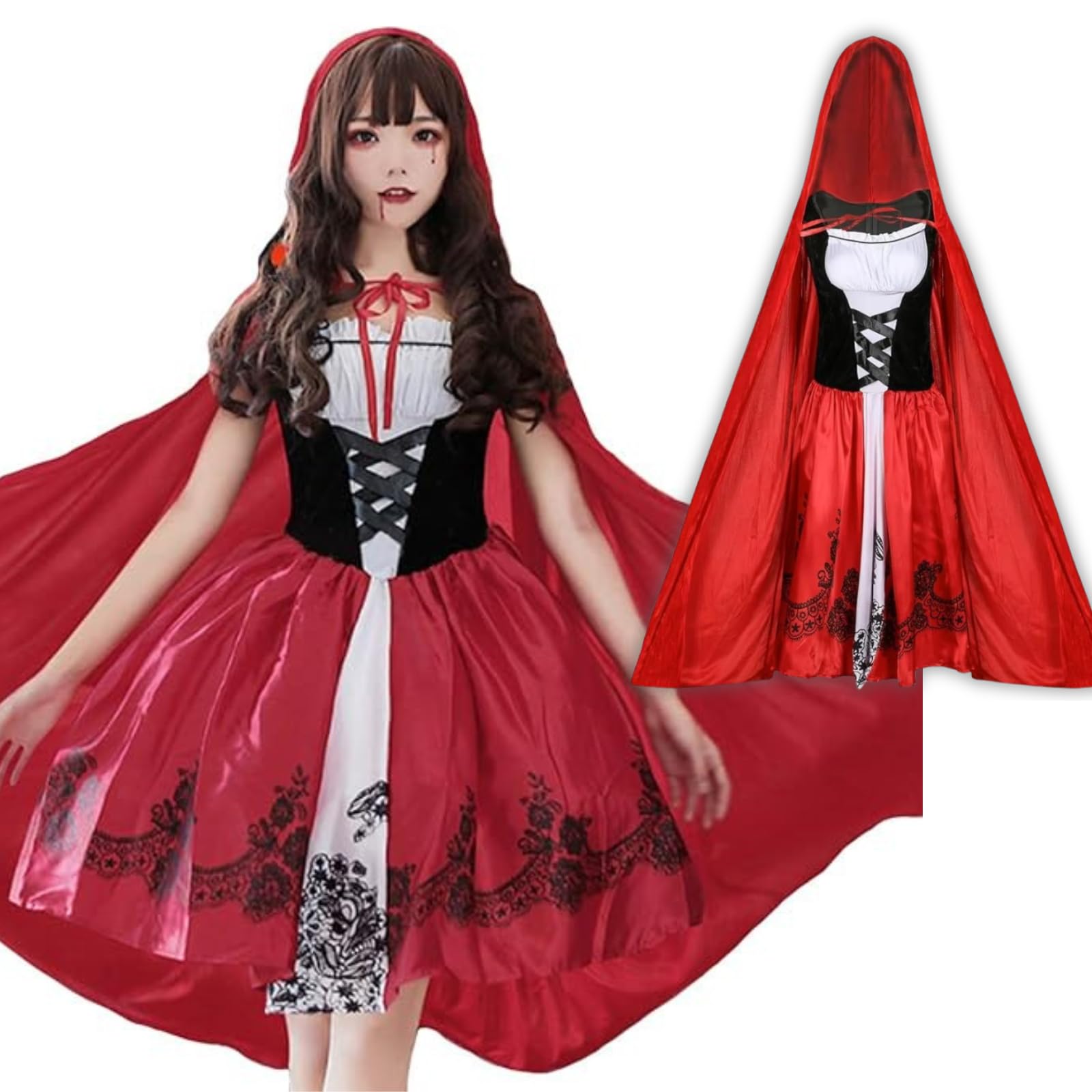 

[Milky Time] Women s Little Red Riding Hood Cosplay Costume with Cape for Christmas and Halloween
