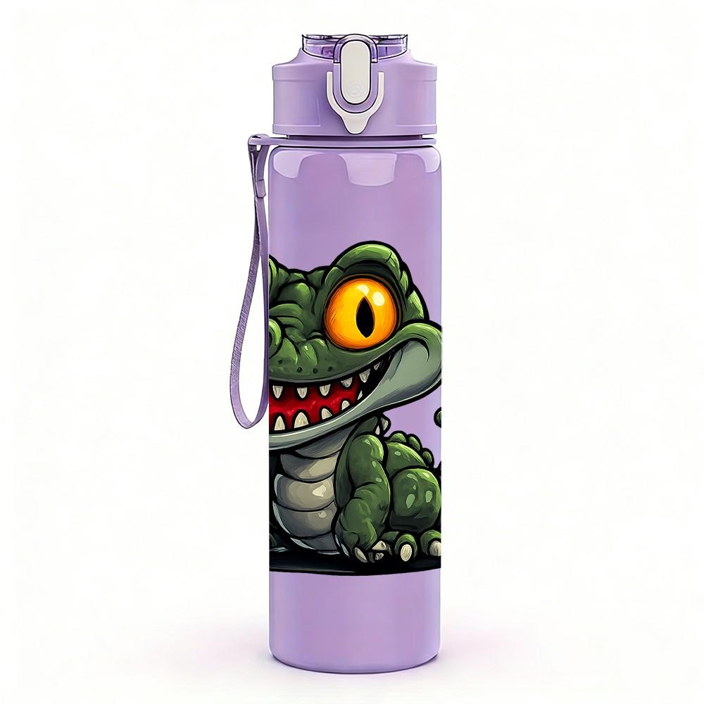 1PC Aggressive Green Crocodile Pattern 750ml Color Plastic Sports Water Bottle Leakproof Flip Straw Lid Suitable for Sports Office Home Use
