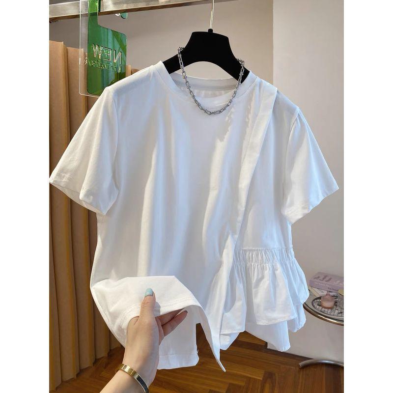 Fat Sister Plus Size 150.00kg Stylish Niche Style Short-Sleeved T-shirt Female Summer Loose Unique Chic Belly-Covering Coat