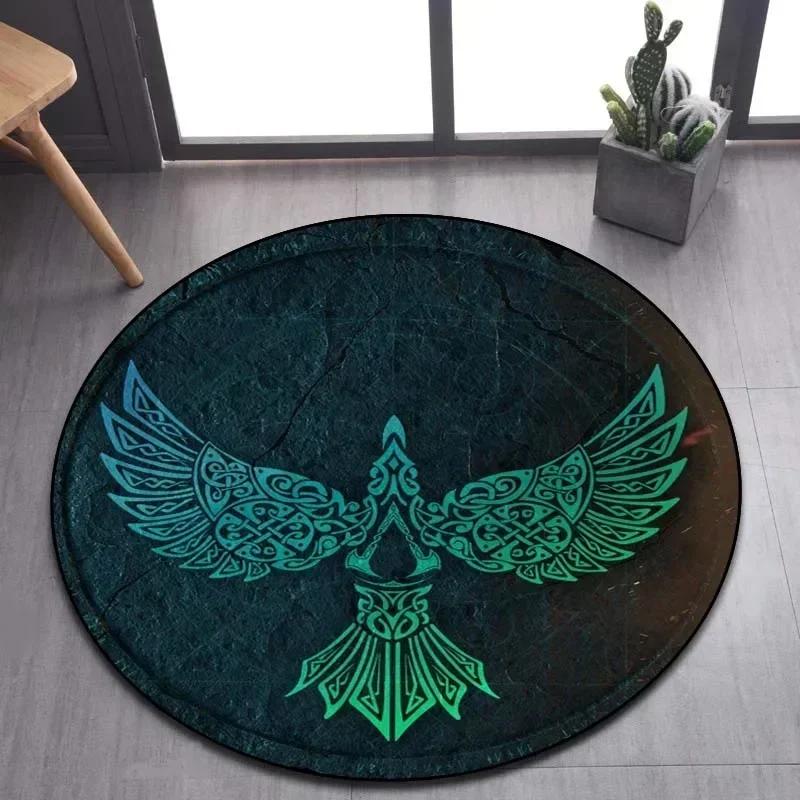 Viking Valknut Yggdrasil Tree of Life Round Area Rug,Carpet Rug for Living Room Bedroom Sofa Playroom Decor,Non-slip Floor Mat