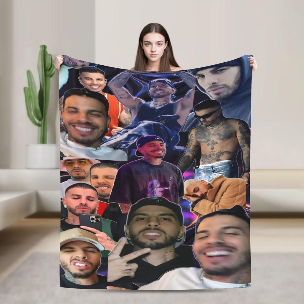 Stylish Rauw Alejandro Singer Rapper Flannel Blanket Soft Durable Throw Blanket for Living Room Decorative Bedspread Bed Cover