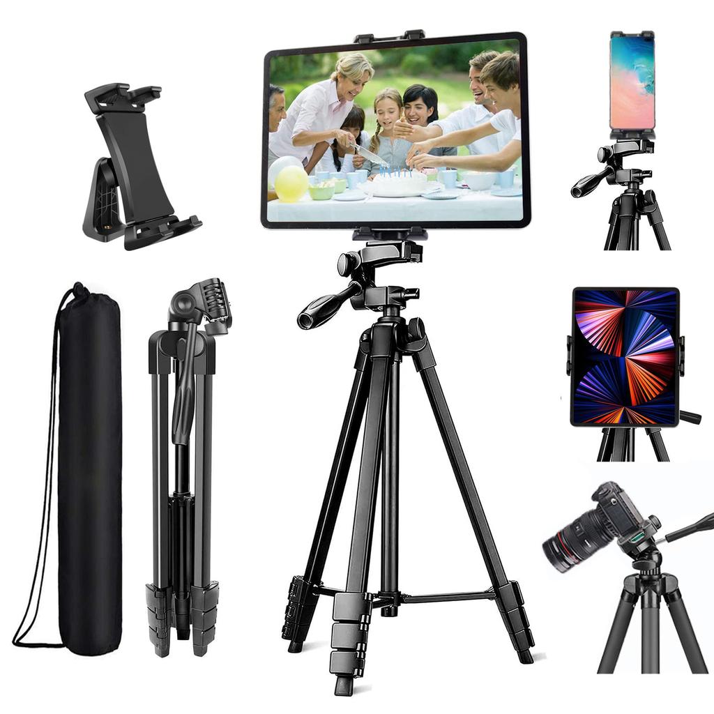 Tablet Tripod Stand Mount Holder 153cm for iPad Galaxy inch Cell Phone Video Camera Pro, Air, Mini, 12.9, 11, 10.5, Surface, Tab, iPhone, 3.5-13.5
