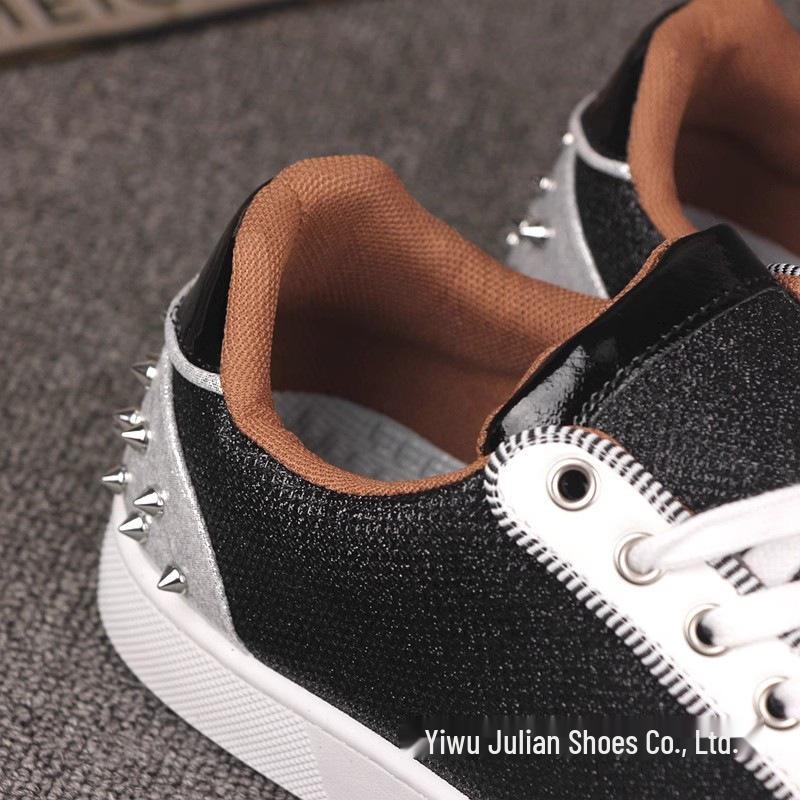 Spirited Young Men's 2025 Spring Red Bottom Luxury Skate Shoes with Studs - Trendy, Versatile Streetwear