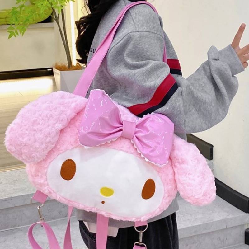 My Melody Girls Plush Backpack With Large Capacity For School And Daily Use