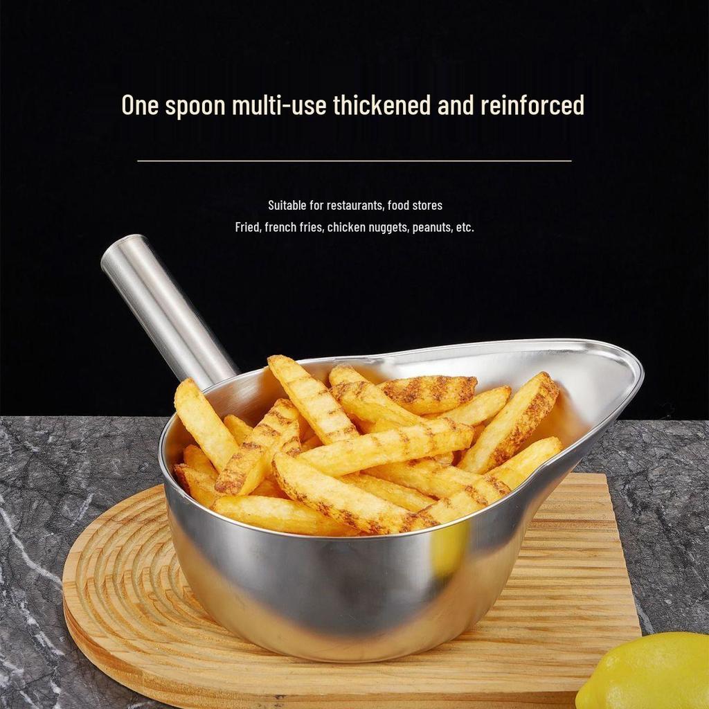 Commercial Stainless Steel Duckbill Spoon and Funnel for Seasoning and Mixing Fried Chicken Strips and Fries