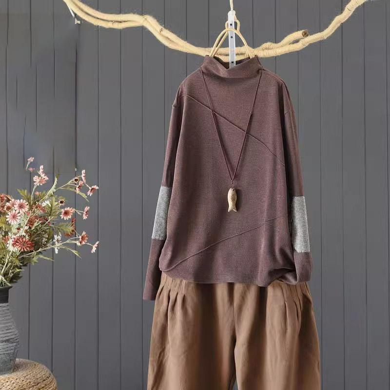 Top casual de toamnă și iarnă pentru femei, cu gât semi-înalt, din catifea dublă față, cămașă largă pentru exterior