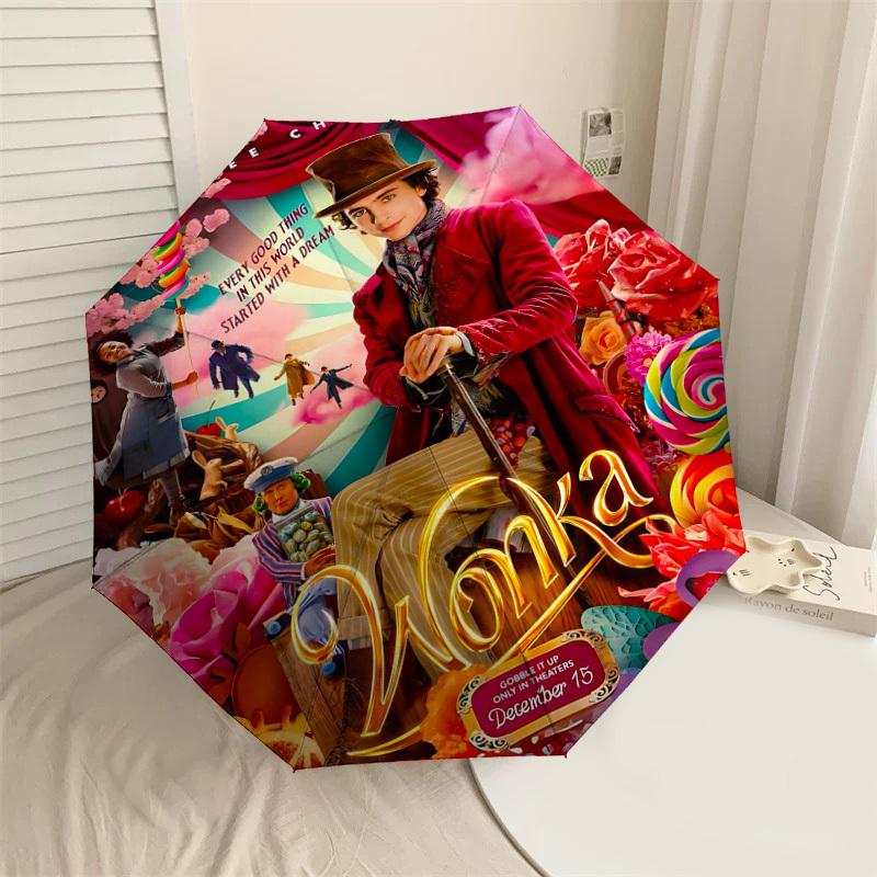 

1pc Timothée Chalamet Wonka Automatic Open/Close Umbrella Compact Folding Umbrella with 8-Rib Shaft lightweight esign, for Women/Men1196A