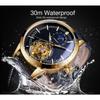 Forsining Men's Fashion Casual Hollow Moon Phase Carved Hollow Automatic Mechanical Watch GMT1177-2-A