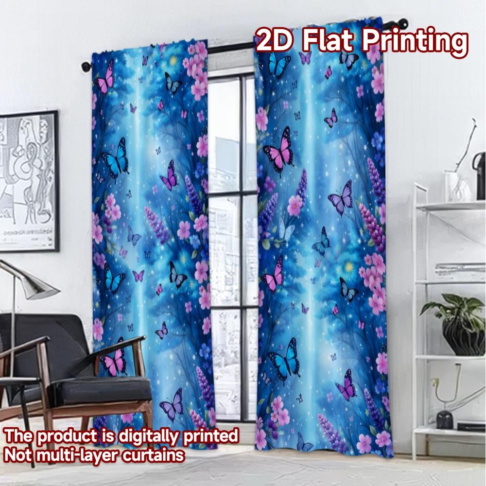 2D FLAT PRINTING 2pcs Curtains (Without Rod) Butterfly Floral Fantasy Modern Pattern Curtains Versatile Durable Polyester