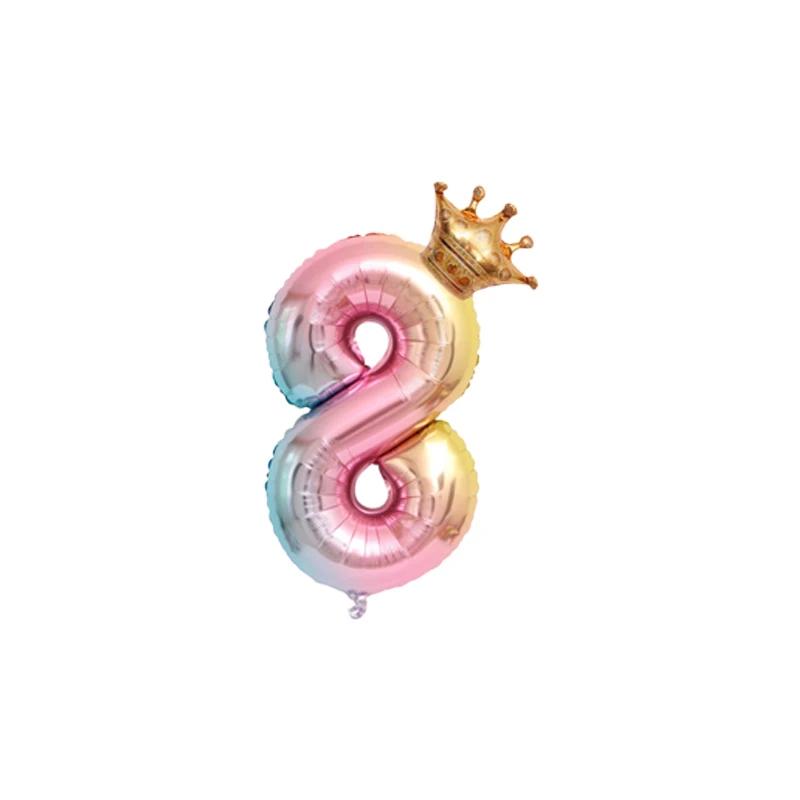 32 Zoll große, rosafarbene Farbverlauf-Kronenballons mit den Zahlen 0-9, Kindergeburtstag, Hochzeit, Partydekoration, Babyparty-Zubehör, Spielzeugbälle
