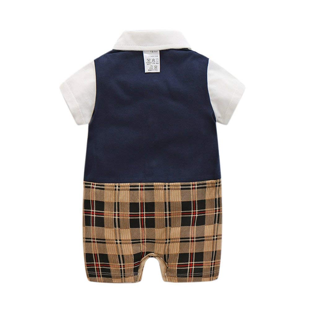 Formal Short Baby Clothes with Bow Shrine Visit Navy Blue with Check Mum&nny Romper, Sleeve, Boys' Tie, Spring/Summer, 0-24 Months, (Size 73, Pattern)