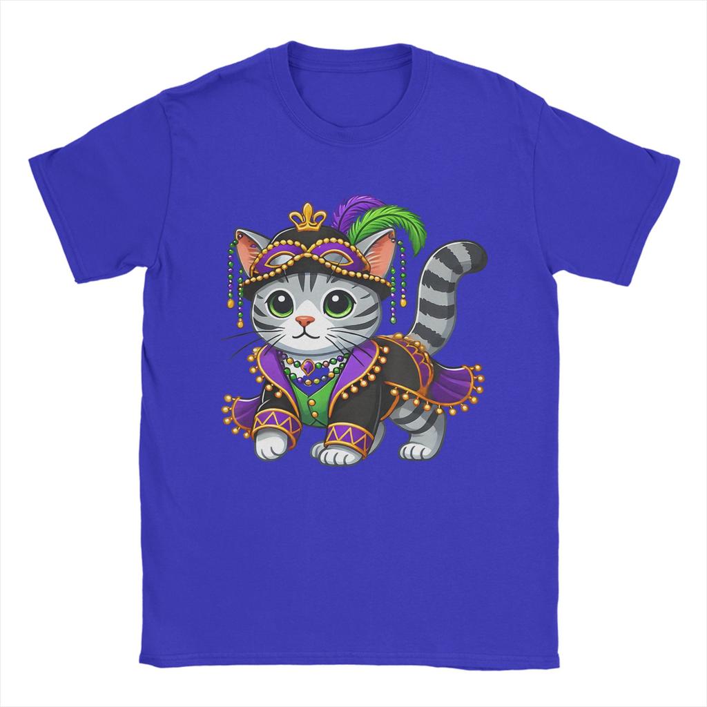 Unisex T-Shirt Mardi Gras Katze Großartig Reines Baumwoll-T-Shirts Kurzarm T-Shirt Rundhals Kleidung Drucken