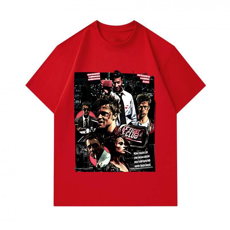 Men's 100% Cotton Crew Neck Short Sleeve T-Shirt, Fight Club Movie Vintage Retro Graphic Print Casual Comfortable Tee for Daily Street Wear