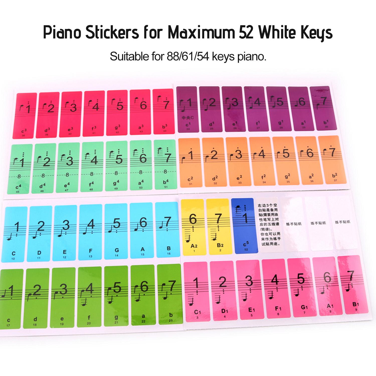 Piano Keyboard Stickers, Piano Keyboard Keys Stickers Beginners Piano Keyboard Note Labels Piano Key Stickers Piano Stickers with Big and Clear Key No
