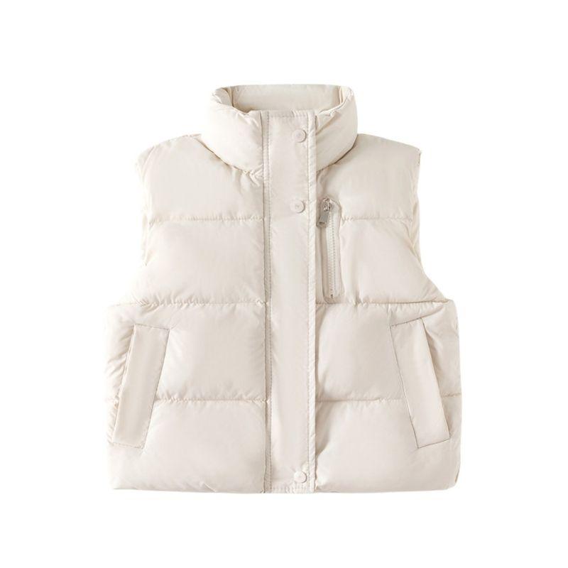 Boy's Zipper Shirt Sleeveless Cotton Coat Solid Color Coat Vest