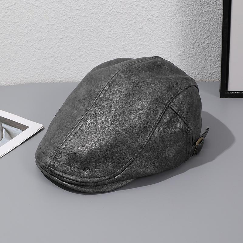 This American-style retro pu leather solid-color front hat is stylish and cool. The beret can be worn upside down with a basebal