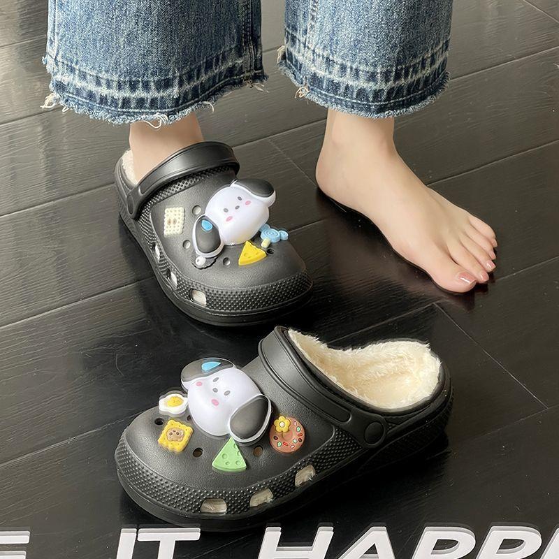Cotton Drag Hole Shoes Women's Autumn and Winter New Cute Little Briquettes Outer Wear Thick Sole Warm Velvet DIY Winter