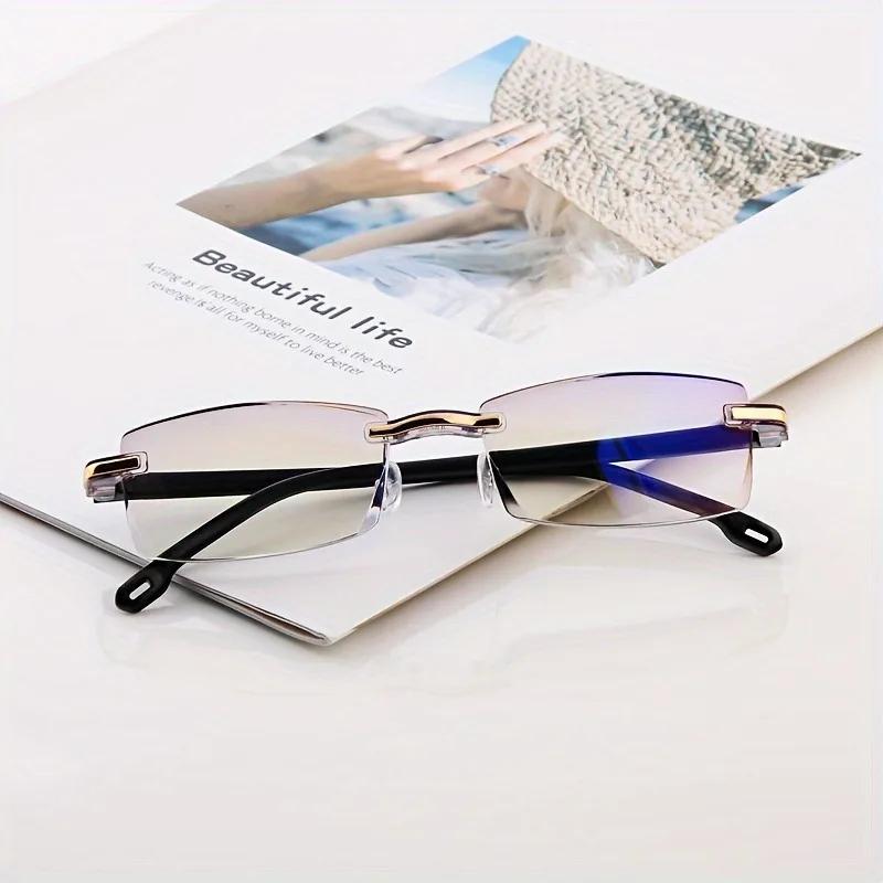 2 Pairs of Fashionable Frameless Anti Blue Light Reading Glasses Suitable for Both Men and Women