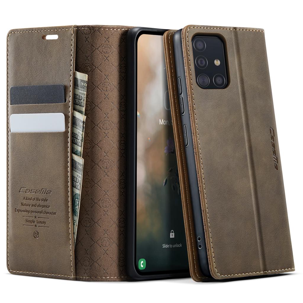 For Samsung Galaxy A51 4G SM-A515 Case CASEME 033 Series RFID Blocking Wallet Stand Calf Texture Leather Phone Cover