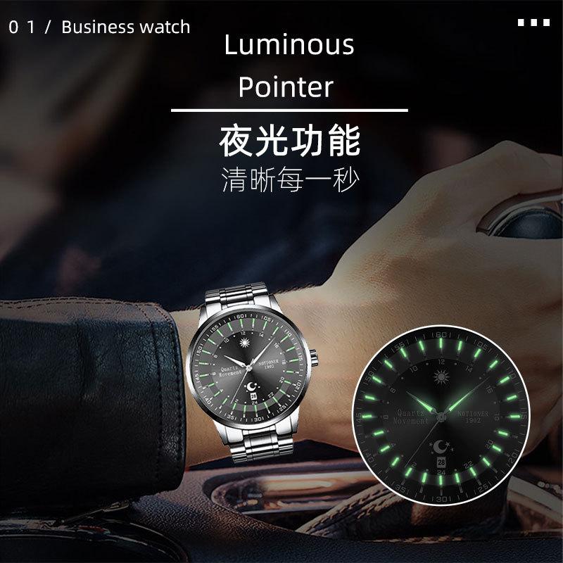 Reloj de Hombre con Correa de Acero Personalizado Creativo Luminoso Calendario Impermeable Automático Cuarzo