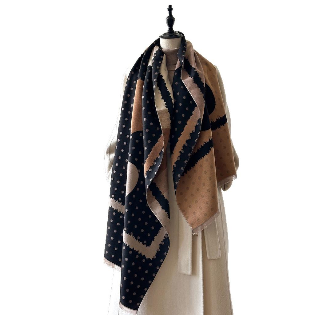Autumn And Winter Retro Polka Dot Love Cashmere Scarf Women'S Warm Double-Sided Elegant Shawl Outer Scarf