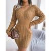 Dorywczo odzież damska zimowa seksowna dzianina z długim rękawem dekolt w serek Mini sukienka moda damska urząd Lady sweter sukienka Vestidos 24235