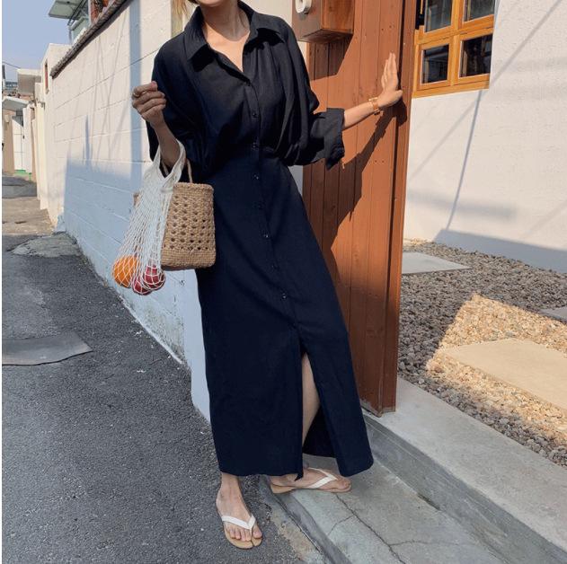 2026 Spring/Summer French Retro Over-the-Knee Lace-up Dress with Batwing Three-Quarter Sleeves