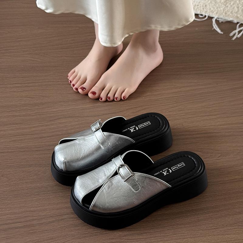 

Европейская станция толстоподошвочные сумка-голова полушлепанцы женские летние 2025 новые универсальные на одной педали повседневные ленивые сандалии 40 серебряный