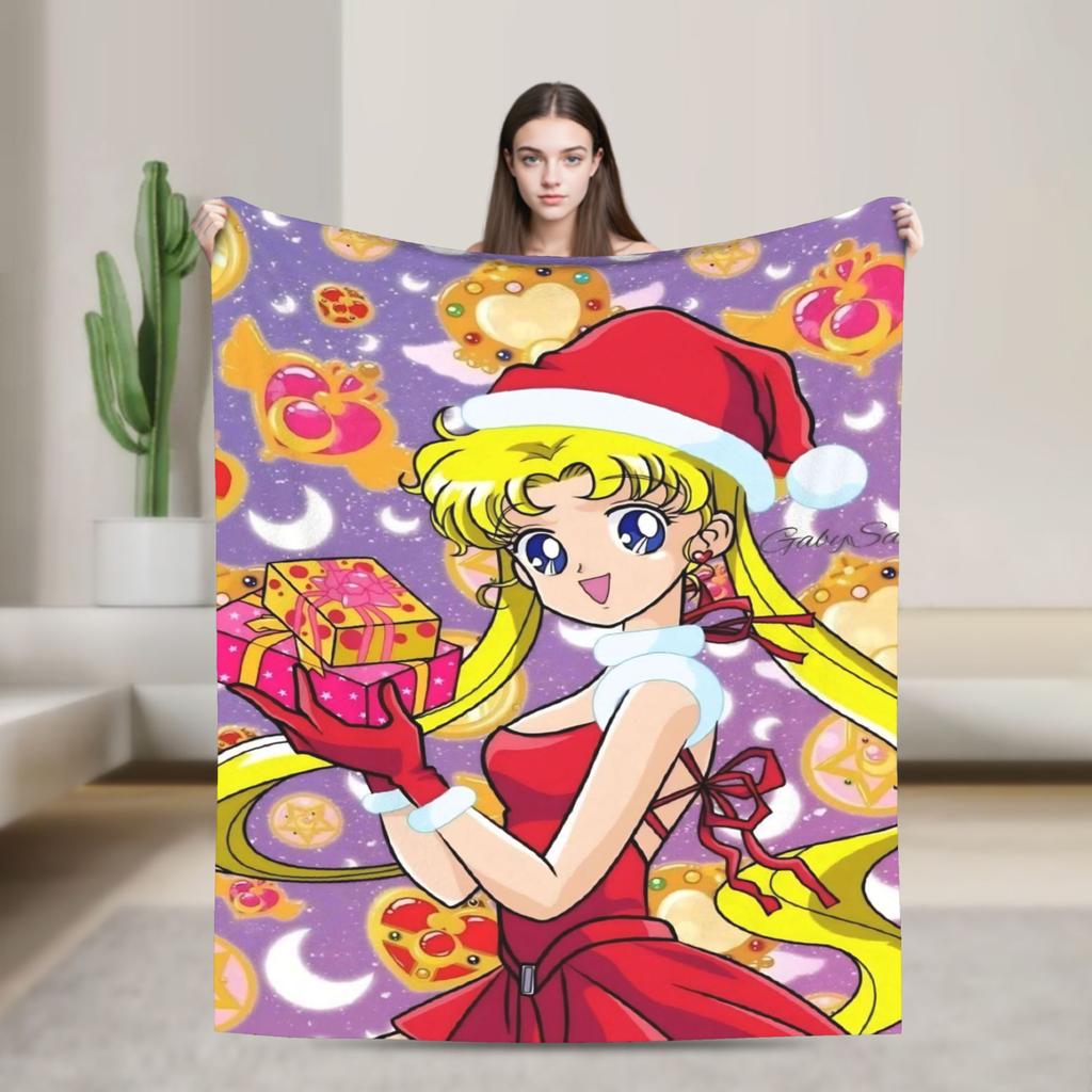 S-SAILOR Anime M-MOON Blankets Warm Soft Funny Plush Bedding Throws For Children Home Decor Flannel Bedspread Bed Cover