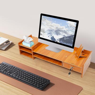 Ergonomic Computer Monitor Stand Lockable Storage Rack Wood Desk Organizer with Drawer for Home Office