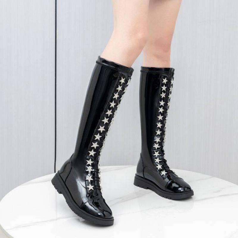 Autumn and Winter Girls' High Boots Solid Color Round Head Rear Zipper Medium Older Children's Princess Boots Comfortable Soft Sole Children's Mar