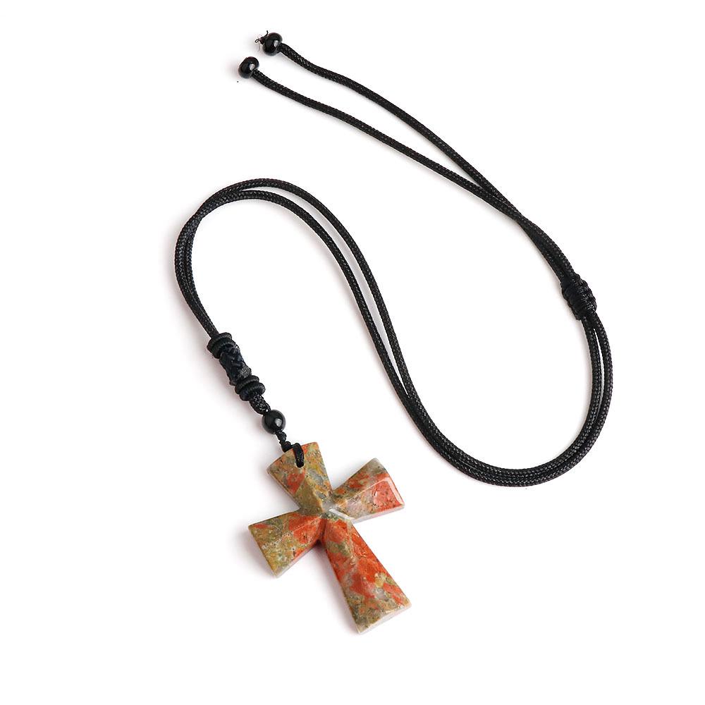 Colier Cruce Agat - Piatră Semiprețioasă Cadou de Crăciun Lanț Pulover