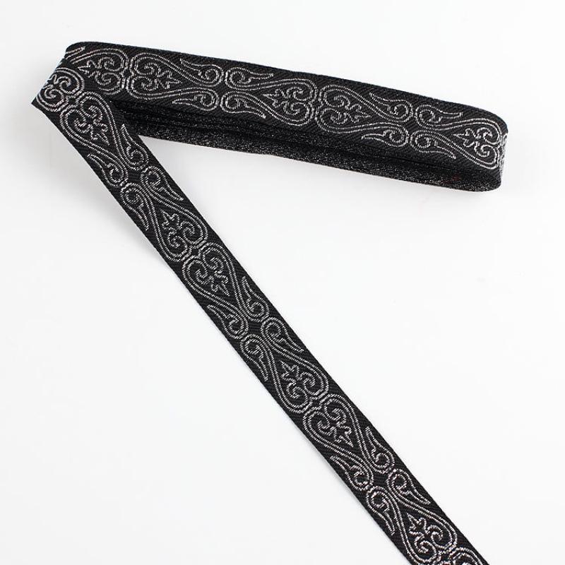 Традиционная этническая кружевная тесьма с черно-белыми узорами для одежды, ковров и аксессуаров
