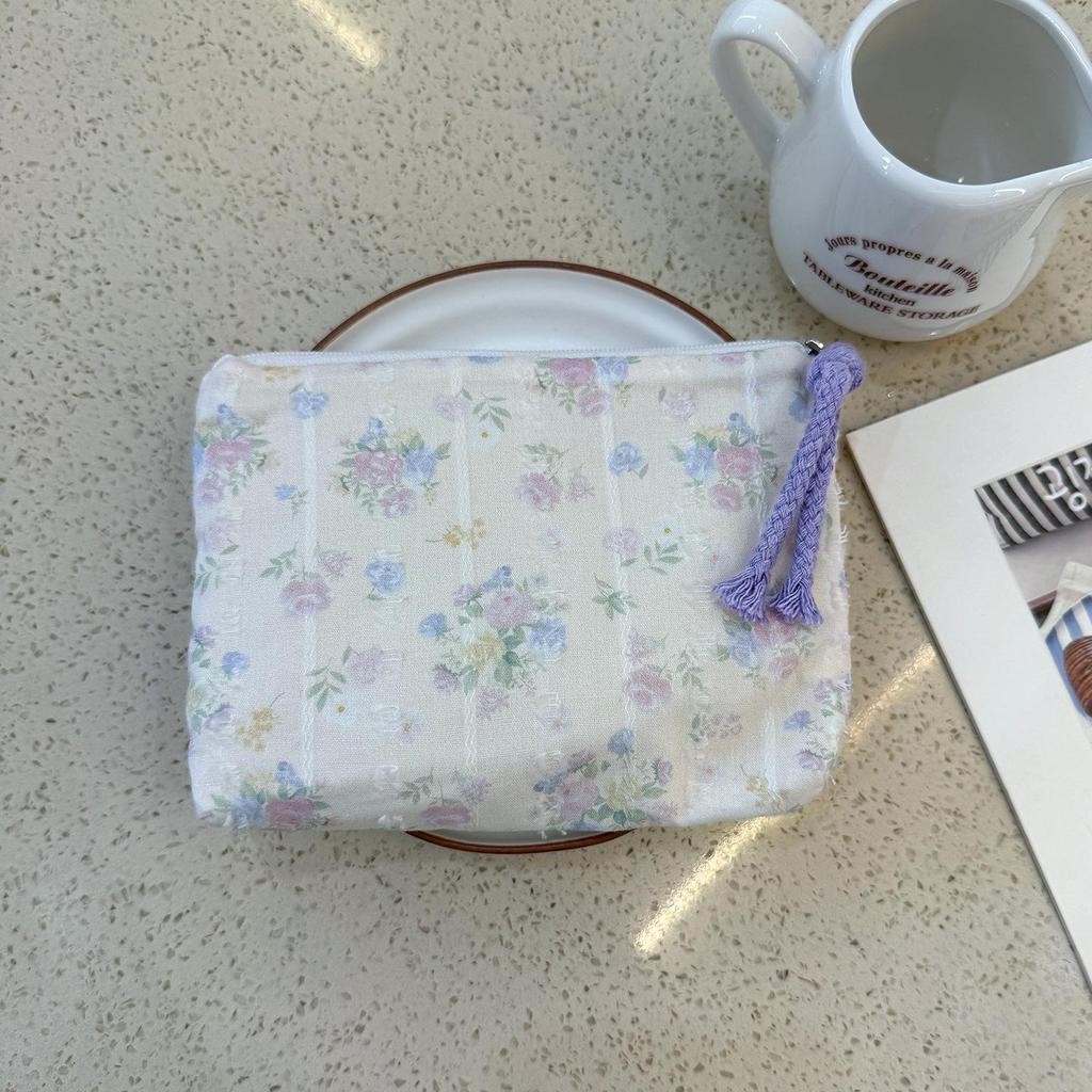 Adorable Blue Cartoon Makeup Bag: Mini Pure Cotton Coin and Earphone Pouch, Lipstick Carrier, Portable Storage.