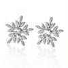 Silver Plated Leaf Snowflake CZ Stud Earrings, Sparkling Nature-Inspired Crystal Studs for Women
