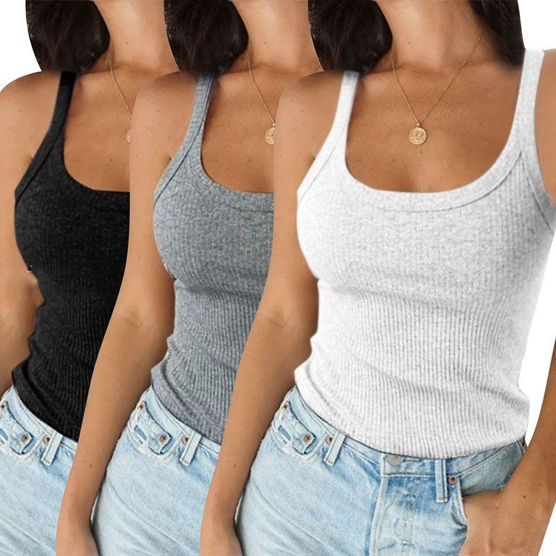 Ladies Casual T-shirt Stylish Ribbed Tank Top Sleeveless Cami Vest Soft Basic Blouse