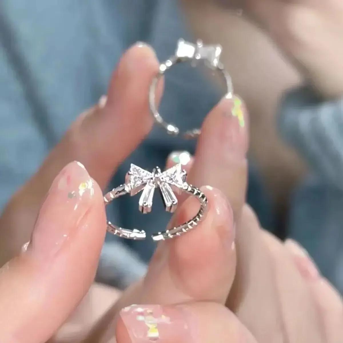 

Elegant Bowknot Y2K Rings For Women Fashion Zircon Flower Rings Adjustable Exquisite Rings Design Wedding Party Jewelry Gifts