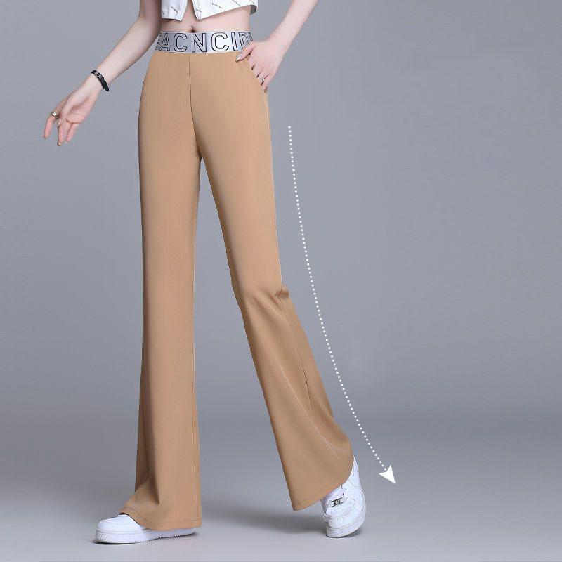 Office Lady Korean Fashion Thin Solid Wide Leg Suits Pants Spring Summer Women High Waist Elastic Loose Casual Straight Trousers