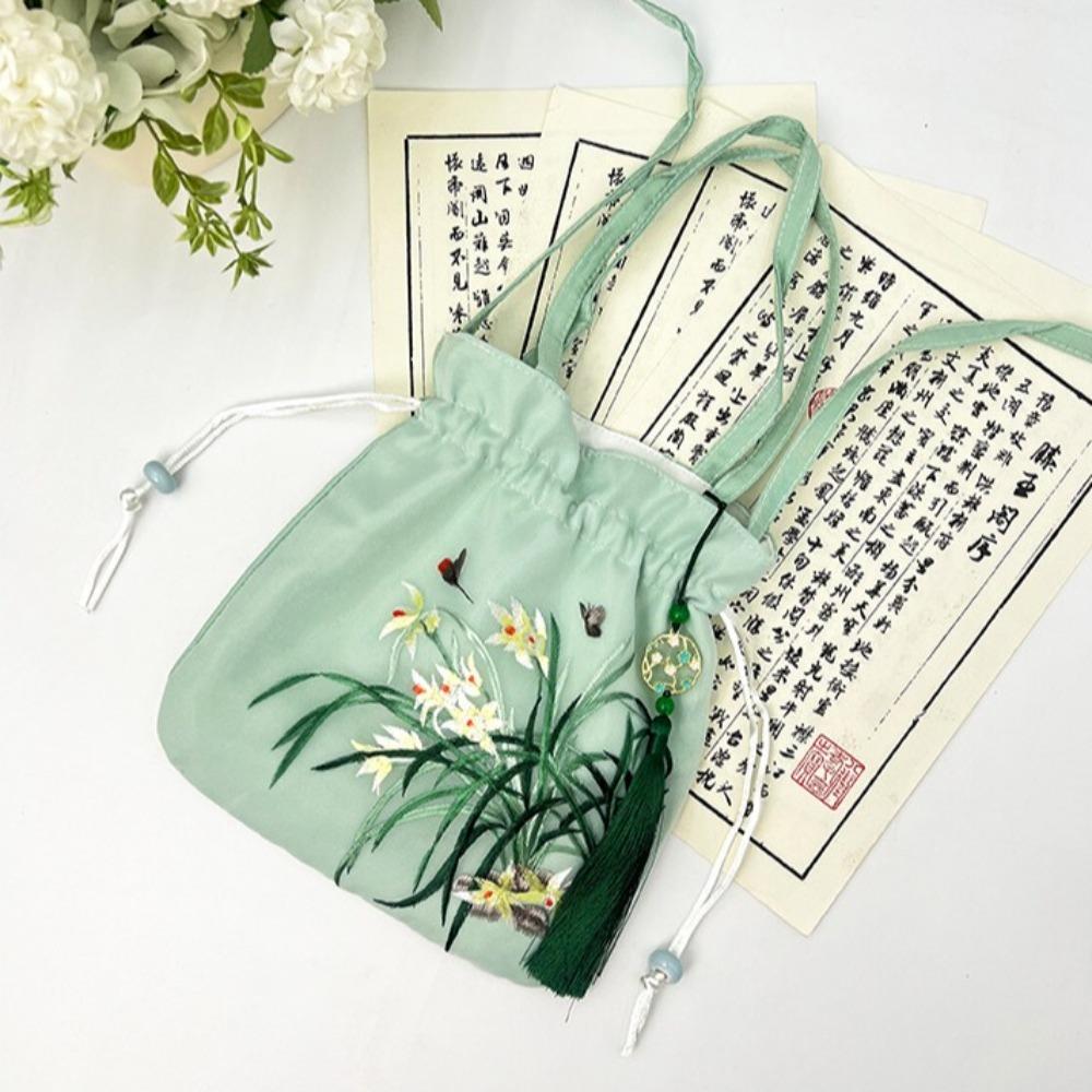 Organza Hanfu Embroidery Handbag Sweet Small Purse Bag Chinese Style Drawstring Bucket Bag  Daily