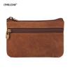 Korean Style Genuine Leather Zipper Coin, Key & Card Holder In Crazy Horse Cowhide
