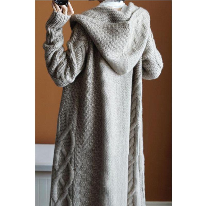 Autumn Winter Loose Knitted Women Hooded Long Sweater Coats Casual Korean Fashion Solid Color Elegant Jacket Twist Thick Cardigan Sweaters Clothing