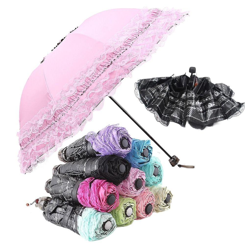 

Gothic Portable Sunshade Lolita Folding Umbrella Vintage Women s Parasol Travel зелений