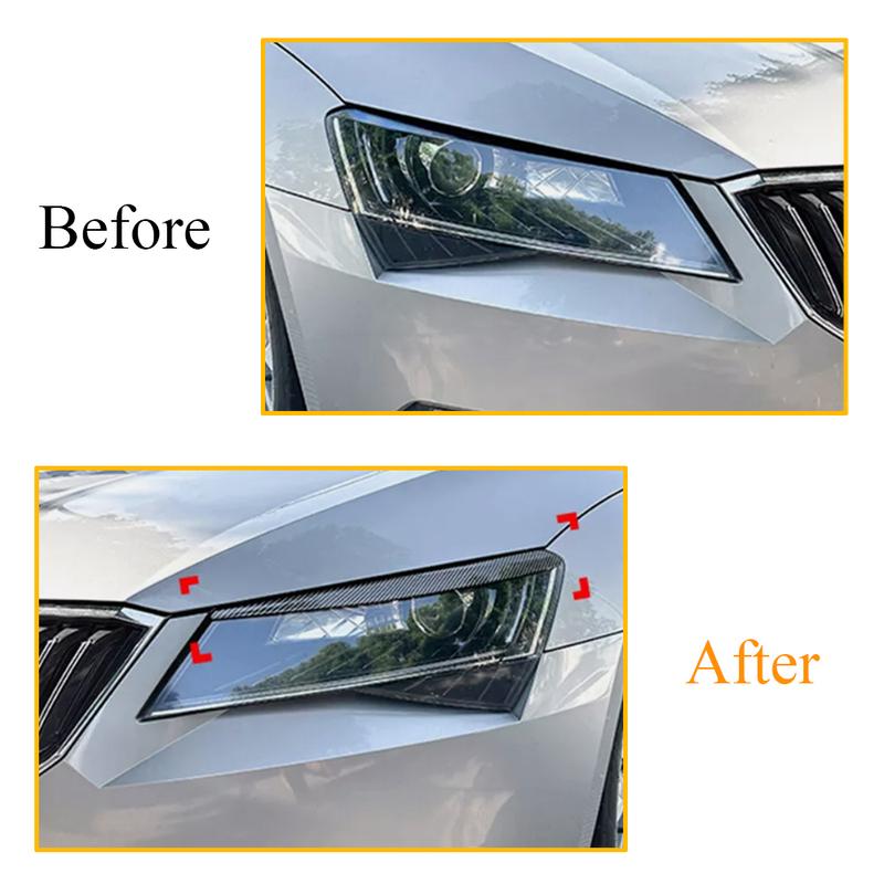 Glossy Black Car Head Light Lamp Eyebrow Eyelid Cover Trim for Skoda Superb B8 2015 2016 2017 2018