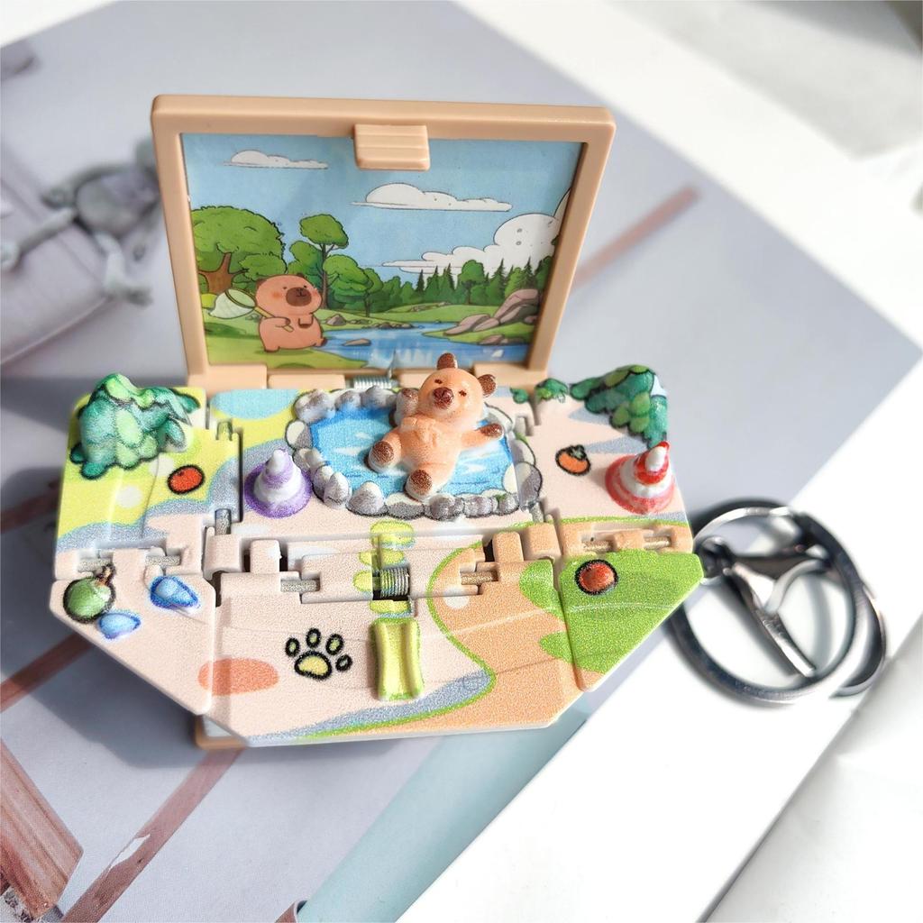 3D Pop-Up Book Keychain: Basketball, Castle, Sailing Ship, Dinosaur, Space Puzzle Pendant