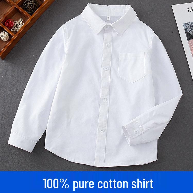 

Белая школьная рубашка с длинным рукавом для мальчиков с отложным воротником для учеников начальной школы, стиль весна-осень 2025 170 cm белый