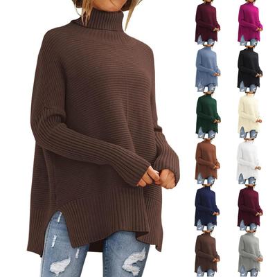 Women's Solid Turtleneck Sweater Slouchy Bat-sleeved Stylish Pullover Top