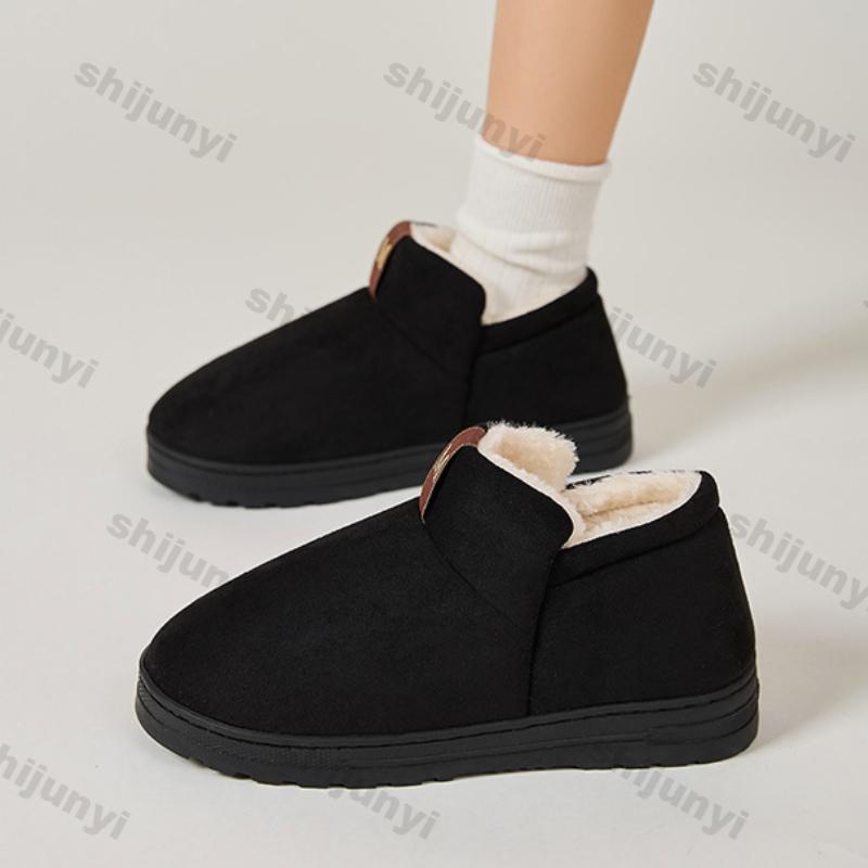 Fashion Woman Snow Boots Casual Non Slip Short Plush Ankle Booties Slip on Warm Winter Shoes Couples Thick Sole Leisure Cotton Shoes