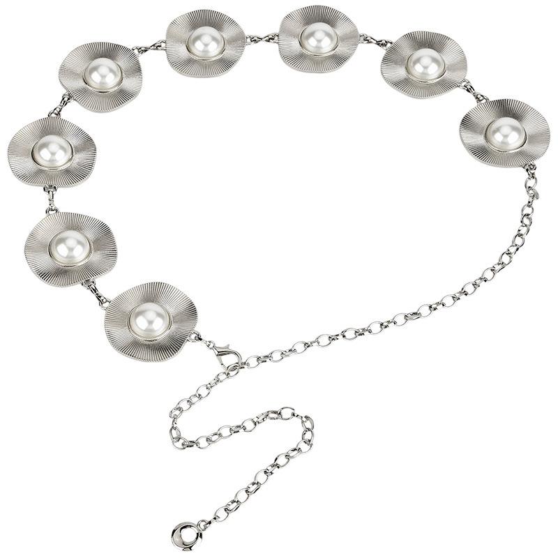 Korean Pearl Inlaid with Metal Waist Chain for Women with Niche Creative Poached Egg Design Belt Dress Personalized Accessories for Women