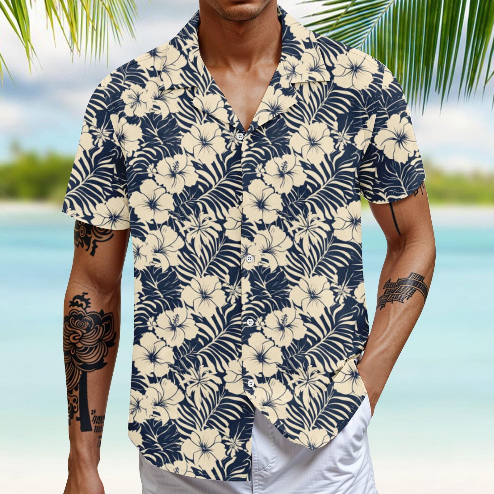 

Мужская повседневная свободная рубашка с короткими рукавами, модная рубашка с принтом, топ XXXXL тёмно-синий